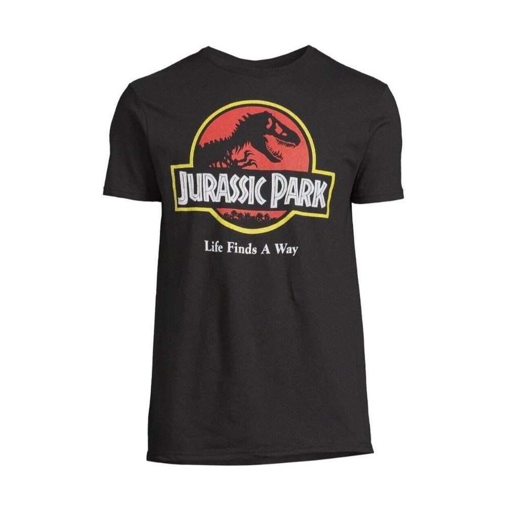 Jurassic Park Men's Classic Logo Graphic T-Shirt Black Crew Neck Size Small